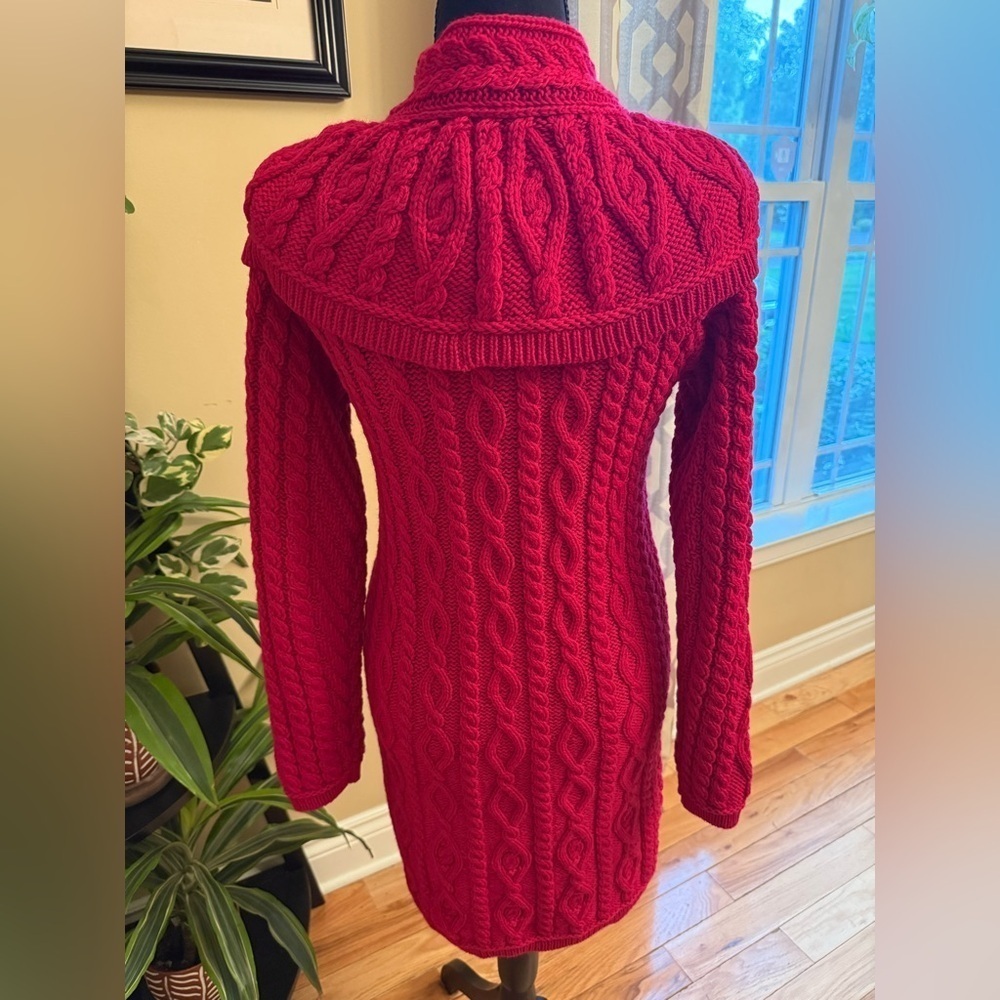 Aran Crafts Ireland Merino Wool Cable Knit Long Cardigan Red Women’s Sz XS NWOT - Picture 4 of 13